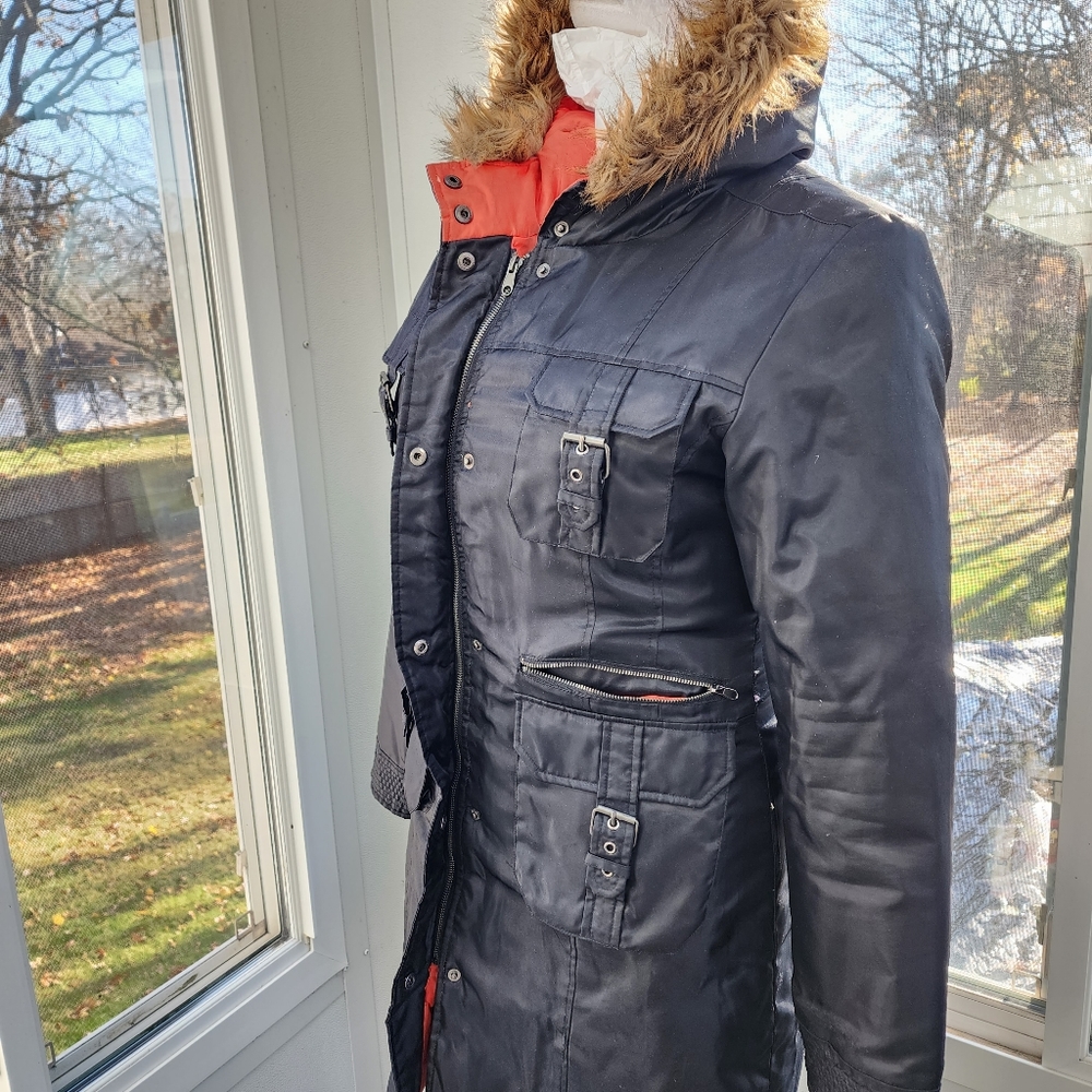 Weather Vane Black Waterproof Faux Fur Trim Hood Utility Insulated Down Coat - Picture 6 of 16